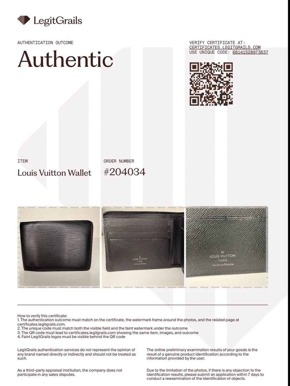 Authentic Louis Vuitton Black Epi Leather Bi-Fold Wallet